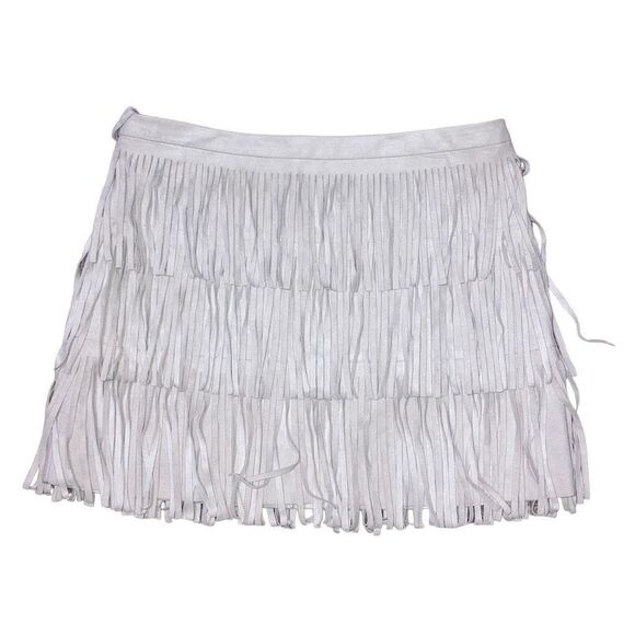 BCBGMAXAZRIA Women's Tiered Fringe Mini Skirt - Party & Date Night Skirt With Zipper Back